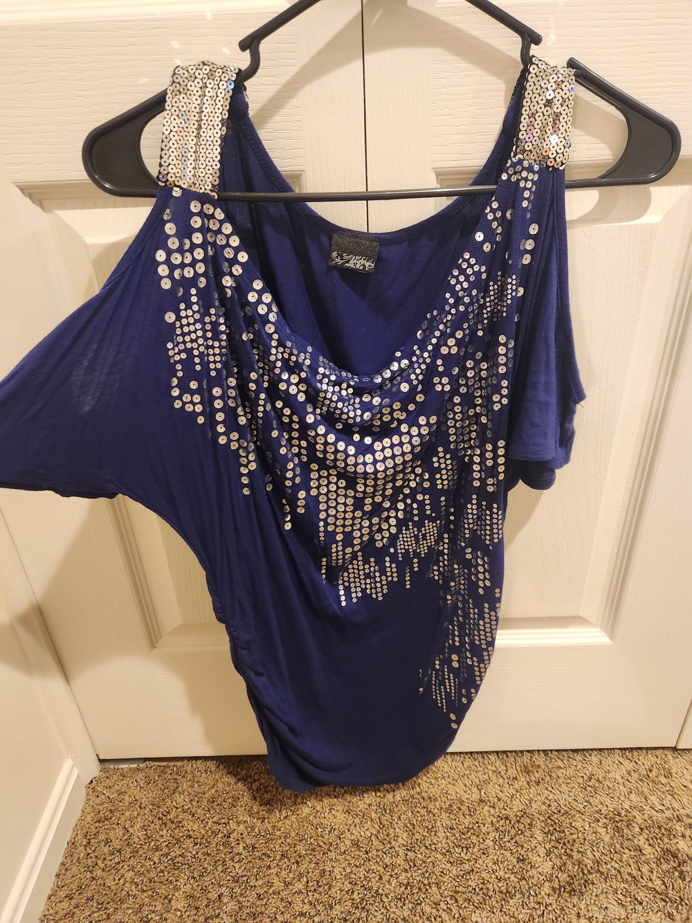 Daytrip Navy Blue Cold-Shoulder Sequin Tunic
